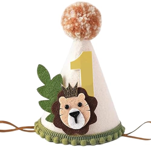 Erster Geburtstagshut Lions Design 1. Geburtstagshut mit Plüschball-Toper & Kinngurt 4x6 Zoll Nicht gewebter Krone für Party, Feier, Foto Erster Geburtstagshut Lions Design 1. Geburtstagshut mit Plüschball-Toper & Kinngurt 4x6 Zoll Nicht gewebter Krone für Party, Feier, Foto von Perwteriy