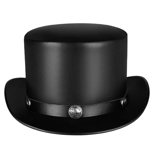 Magierhut formelle kurze Brim -Top -Hüte für Männer Frauen PU Leder Steampunk Top Hut für Pest Doctor Kostüm kostenlose Größe für Halloween, Show, Cosplay, schwarze Hüte für Männer Magierhut formelle kurze Brim -Top -Hüte für Männer Frauen PU Leder Steampunk Top Hut für Pest Doctor Kostüm kostenlose Größe für Halloween, Show, Cosplay, schwarze Hüte für Männer von Perwteriy
