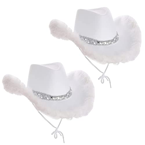 Perwteriy 2pcs Cowgirl -Hüte für Frauen flauschiger Schwirge weißer Cowboyhut -Kostümer Ladies Festival Cowboy Kostüm Accessoires Perwteriy 2pcs Cowgirl -Hüte für Frauen flauschiger Schwirge weißer Cowboyhut -Kostümer Ladies Festival Cowboy Kostüm Accessoires von Perwteriy