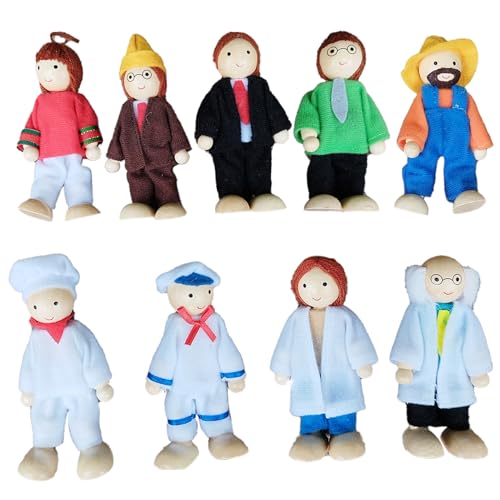 Perwteriy Hölzernpuppenhaus Menschen 9pcs realistische poable mini Dollhouse People schleif Charaktere Bildungspuppenhauszahlen für das Spielen von Spielen im Alter von 18 Monaten von Perwteriy