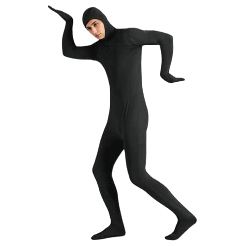 Perwteriy Schwarzes Kostüm, Unisex dehnbarer Ganzkörper Schwarzer Morphsanzug mit offenem Gesicht, verschwindet Zentai -Bodysuit für Männer Frauen Halloween Kostüm (xxl) von Perwteriy