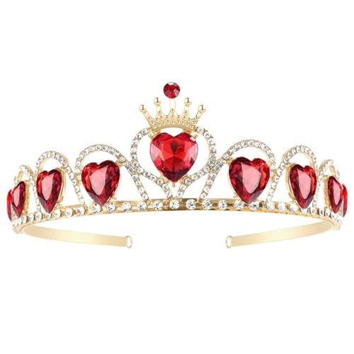 Rote Herz Tiara Kostümkopfschmuck Goldkrone für Mädchen Teenager Halloween Partysred Crown von Perwteriy