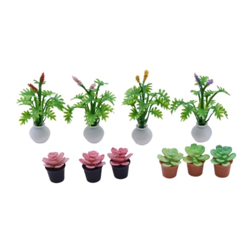 Pesderty 10 Stück Mini-Kunstpflanzen, Miniatur-Dekorationen, Blumendekoration, Mini-Zubehör, Mini-Töpfe, Mini-Pflanzen, Künstliche Pflanzen von Pesderty