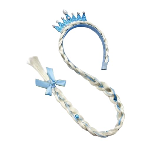Pesderty B Prinzessinnen-Perücken, Lange Geflochtene Prinzessinnenperücke, Stirnbänder für Mädchen, Cosplay, Prinzessinnen-Haarteil, Kopfschmuck, Einfache Installation, Blau von Pesderty