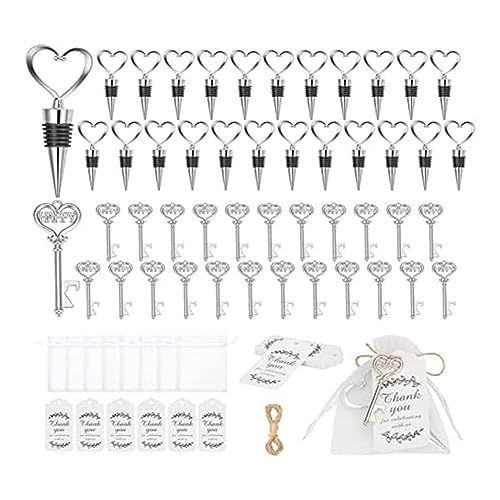 Pesfehhy 24-Teiliges Schlüssel-Flaschenöffner- und 24-Teiliges Weinkorken-Set, Flaschenöffner-Schlüsselanhänger, Hochzeitsgeschenke, Hochzeits-Tischdekoration von Pesfehhy