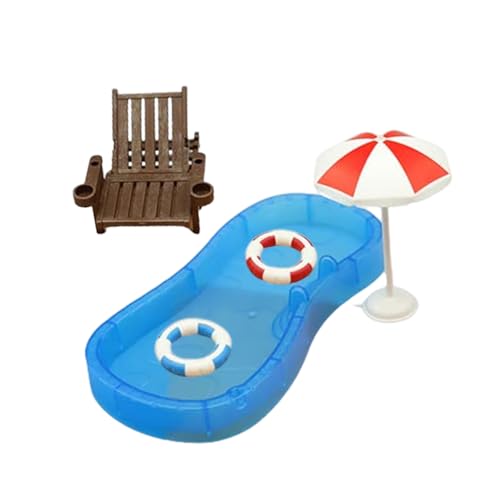 1 Set Doll House Simulation Süßes Mini Home Swimming Pool Beach Stuhl Modell Set kleine Ornamente Kinderspielzeug Puppenhaus Dekoration, Strandspielzeug von Pesoncarl