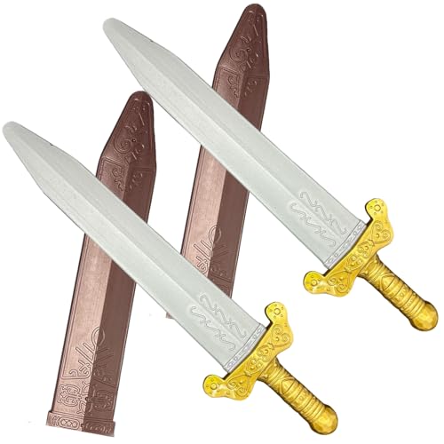 2 PCs Spielzeugschwert mit Hülle Halloween 19 in langem mittelalterlichen Ritterschwert Safe Cosplay gefälschter Plastik für Spielen Kampfspielzeug für Jungen Mädchen zum Spielen römischer Krieger, S von Pesoncarl