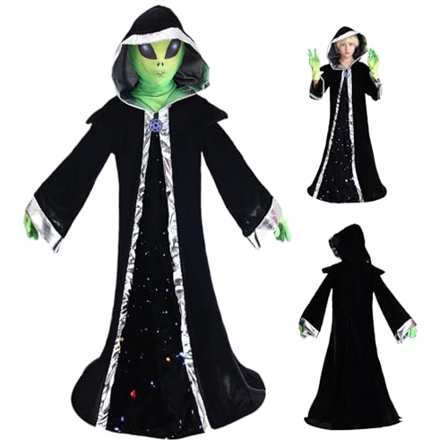 Alien Costume Kids Kids Halloween Alien Outfit beinhaltet Kapuzengewand, Handschuhe ＆ Maske, Halloween-Kostüme für Kinder 7-9 Treps Play, Cosplay, Karneval ＆ Dekorationen M, 2025 von Pesoncarl