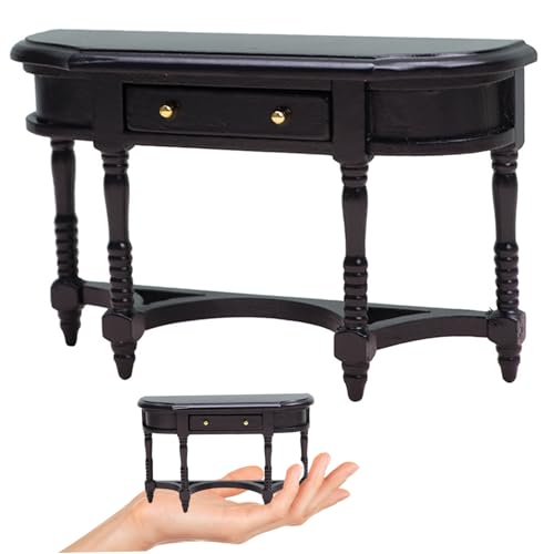 Pesoncarl Dollhouse Möbel, Holzpuppenhaustisch, 1/12 Skala Halbrunde Tisch mit Schubladenmodell Miniaturmöbeln für Wohnzimmer Schlafzimmerzubehör, Schwarz Pesoncarl Dollhouse Möbel, Holzpuppenhaustisch, 1/12 Skala Halbrunde Tisch mit Schubladenmodell Miniaturmöbeln für Wohnzimmer Schlafzimmerzubehör, Schwarz von Pesoncarl