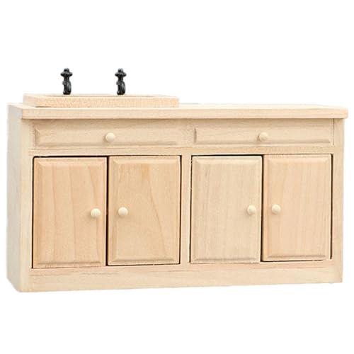 Pesoncarl Dollhouse Waschbecken 1/12 Skala Holzwaage Waschbecken Dollhouse Miniaturen Realistische Küchen Badezimmer Waschbeckenschrank für Möbelmodelldekoration von Pesoncarl