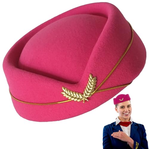 Flugbegleiter Hat Rosy Stewardess Kostüm Filz Flugbegeisterte Kostüm für Halloween Party Cosplay & Performance S, Hüte für Erwachsene von Pesoncarl