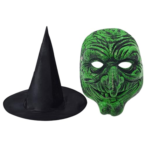 Hexenkostüm Hexenhut mit gruseliger Maske Realistische Halloween -Kostüme für Cosplay -Haunted House Party, Party Kopfbedeckung von Pesoncarl