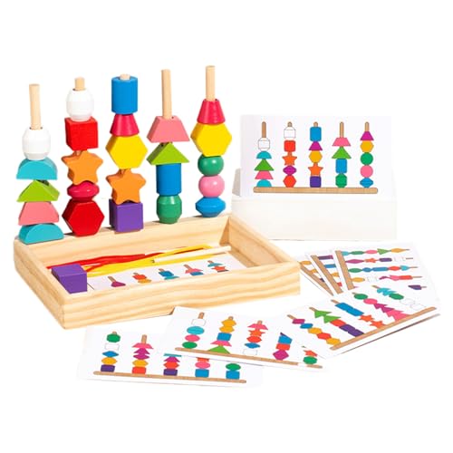 Holzschnürung Perlen, Holzperlen, Sequenzierung Spielzeug in Hellen Farbfeinmotor Fertigkeiten Saitenperlen Stapelspielzeug für 3+ Jahre alte Vorschule Spielzeug von Pesoncarl