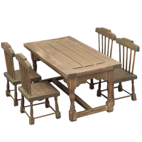 Pesoncarl Mini Möbel, 1:12 Dollhouse Möbel, 5pcs/festgelegter lebensechter Puppenhaustisch und Stuhl, Holzminiaturzubehör für Esszimmer Pesoncarl Mini Möbel, 1:12 Dollhouse Möbel, 5pcs/festgelegter lebensechter Puppenhaustisch und Stuhl, Holzminiaturzubehör für Esszimmer von Pesoncarl