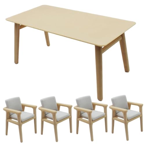 Pesoncarl Mini Möbel, 5pcs Dollhouse Kitchen, realistisch 1/12 Skala Dollhouse Möbelset umfasst 1 Rechteck Esstisch und 4 Stühle Esszimmer Dekoration Zubehör von Pesoncarl