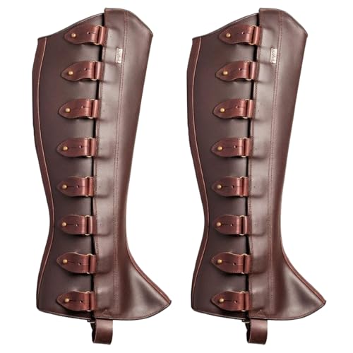 Mittelalterliche Beinrüstung 1 Paar Renaissance mittelalterlicher Stiefelabdeckungen PU -Leder -Bein -Gamente mit Fixierer einstellbares Kostüm für Party Cosplay Halloween, Dunkelbraun, Spielzeug von Pesoncarl