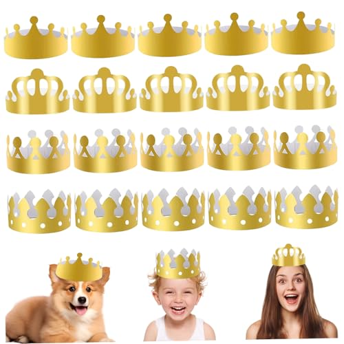 Papierkronen, 20pcs 4 Stile Goldkronenhutkappe für Geburtstagsfeier Babyparty Foto Requisiten, Perücken Haarstücke für Erwachsene von Pesoncarl