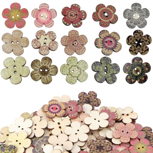 Pesoncarl 100 pcs Blumenknöpfe Stil 0, 8 2 Lochholzknöpfe für Handwerk, Kleidung, Puppenherstellung, Ersatz von Pesoncarl