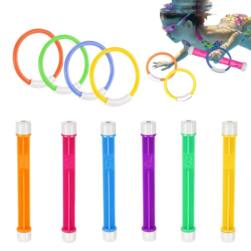 Pesoncarl 10pcs Tauchpool -Spielzeug für Kinder umfasst 6pcs Tauchstangen und 4PCS -Ringe Sommerunterwasserspielzeug für Schwimmbad, Strand von Pesoncarl