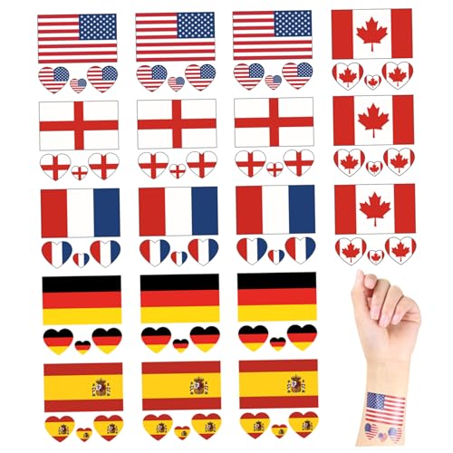 Pesoncarl 18pcs temporäres Tattoo 6 Land Flags 2, 36 Zoll wasserdicht langlebig vorübergehend Tattoos Fußballspiel Country Sticker für Männer Frauen Kinder (Set 1) von Pesoncarl