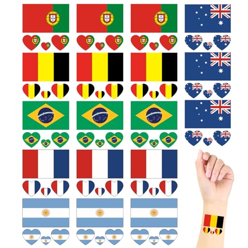 Pesoncarl 18pcs temporäres Tattoo 6 Land Flags 2.36in wasserdicht langlebig vorübergehend Tattoos Fußball Match Country Sticker für Männer Frauen Kinder (Set 2) von Pesoncarl