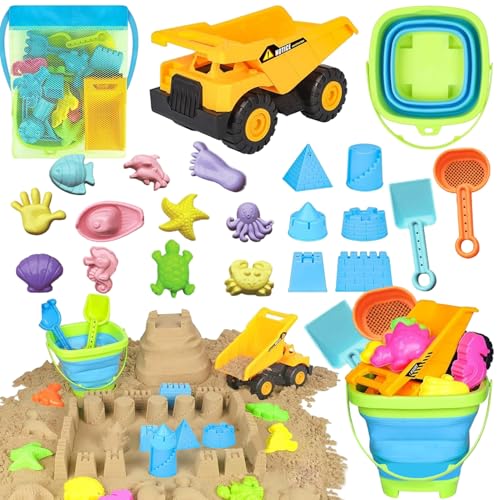 Pesoncarl 22 Stück Strandspielzeug Set, Plastiksandspielzeug mit Sandbaufahrzeugen, zusammenklappbarer Eimer, Schlossgebäude Kit für Kinder Kleinkinder Junge Junge Mädchen Pesoncarl 22 Stück Strandspielzeug Set, Plastiksandspielzeug mit Sandbaufahrzeugen, zusammenklappbarer Eimer, Schlossgebäude Kit für Kinder Kleinkinder Junge Junge Mädchen von Pesoncarl