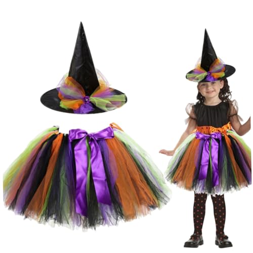 Pesoncarl 2pcs/Set Kleinkind -Hexenkostüm mit Tüllrock und Hut Halloween Witch Kostüm für Mädchen Cosplay -Party Dress Up, 13 Zoll Rocklänge, Kostüm Kleid von Pesoncarl