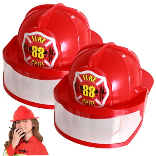 Pesoncarl 2pcs Feuerwehrmütze für verstellbare Kunststoff -Feuerwehrhelm für Kinder mit Sicherheitsbrillen Feuerwehrmützen für Kinderkleid, Cosplay, Rollenspiel von Pesoncarl