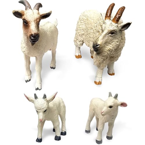 Pesoncarl 4PCS/Set Animal Figuren Plastikweite Ziegenstatue, realistische umweltfreundliche Ziegenspielzeug für Kinder, die Bildungspersonal Lernen, Geburtstagsgeschenk, Kuchen-Toper, Spielzeug von Pesoncarl