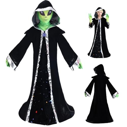 Pesoncarl Alien Costume Kids Kids Halloween Alien Outfit beinhaltet Kapuzengewand, Handschuhe ＆ Maske, Halloween-Kostüme für Kinder 4-6 Trep Play, Cosplay, Carnival ＆ Dekorationen S, 2025 von Pesoncarl