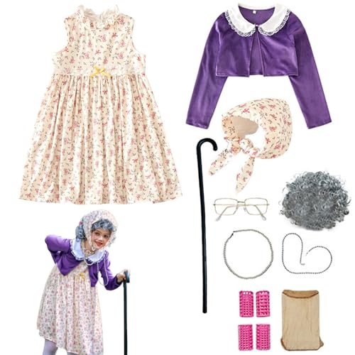 Pesoncarl Alte Dame-Kostüm für Kinder, 10-teilig/Set 100-Tage-Schule-Kostüme, Oma-Kostüm für Kinder, L Pesoncarl Alte Dame-Kostüm für Kinder, 10-teilig/Set 100-Tage-Schule-Kostüme, Oma-Kostüm für Kinder, L von Pesoncarl