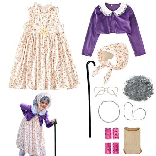 Pesoncarl Alte Dame-Kostüm für Kinder, 10-teilig/Set 100-Tage-Schule-Kostüme, Oma-Kostüm für Kinder, S Pesoncarl Alte Dame-Kostüm für Kinder, 10-teilig/Set 100-Tage-Schule-Kostüme, Oma-Kostüm für Kinder, S von Pesoncarl
