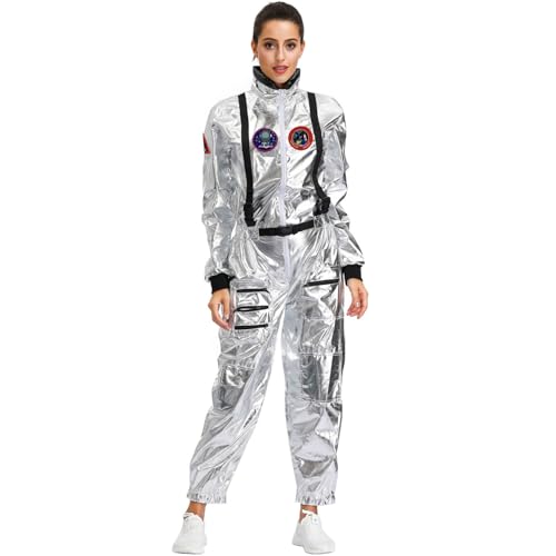 Pesoncarl Astronauten Kostüm Erwachsene, weiches Polyester Raumkostüm, Mode Silber Space Anzug, kreative Außerirdische Kostüme für Frauen mit Kostüm Cosplay, M. Pesoncarl Astronauten Kostüm Erwachsene, weiches Polyester Raumkostüm, Mode Silber Space Anzug, kreative Außerirdische Kostüme für Frauen mit Kostüm Cosplay, M. von Pesoncarl