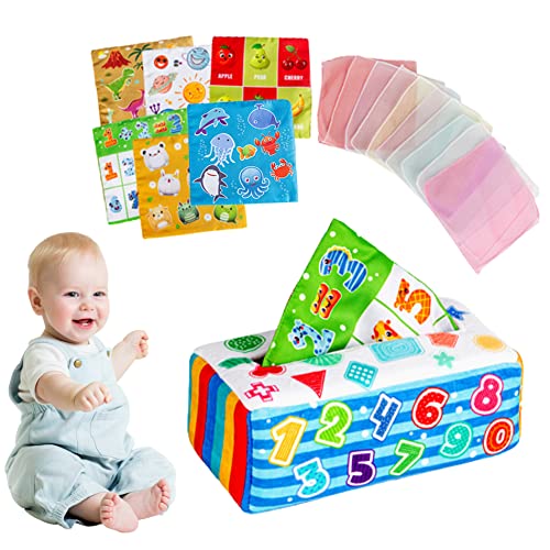 Pesoncarl Babyspielzeug 0-6 Monate Baby Tissue Box Spielzeug für Babys sensorisches Spielzeug weich gefülltes Crinkle Spielzeug Early Lernspielzeug für Babygeschenk, Rasseln Plüschringe von Pesoncarl
