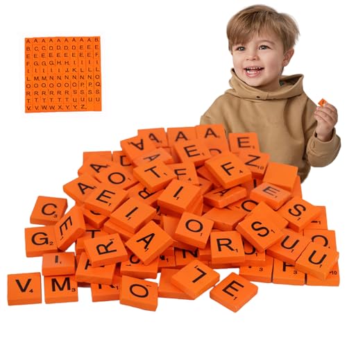 Pesoncarl Buchstabenfliesen, 100 Stück 0, 8 x 0, 7 Zoll Orange Holzbriefblattblöcke, frühe Bildungshölzernalphabetblöcke für Handwerks Kinderspielgeschenke von Pesoncarl