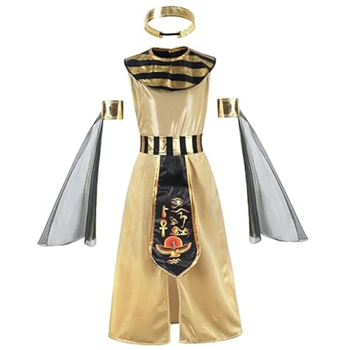 Pesoncarl Cleopatra Kostüm, ausgefallene ägyptische Kostümkinder mit Accessoires für Cosplay -Party, Halloween, Weihnachten, Festivalfeierlichkeiten, mittel, Halloween 2025 von Pesoncarl