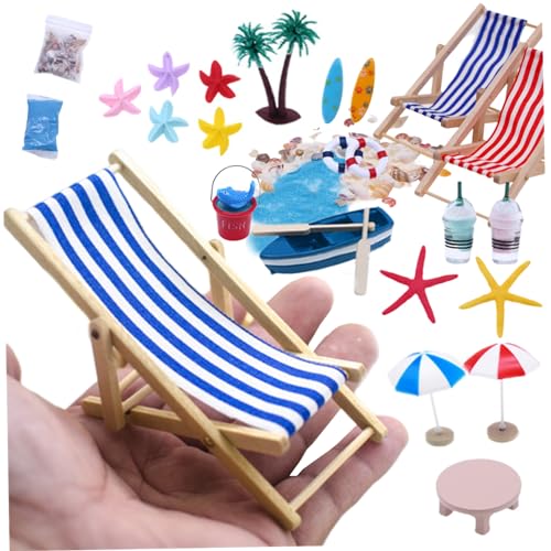 Pesoncarl Dollhouse Dekoration Miniatur Strandzubehör Mini Regenschirme Stuhl Spielzeug Sommer Ozeankuchen Topper 25 PCS, Spielzeug von Pesoncarl