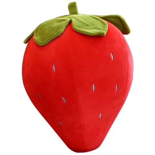Pesoncarl Erdbeerkissen weiche Obstkissen Erdbeerformierte Fruchtfrucht gefüllt Plüschspielzeug Dekorationen Reisen Halskissen für Erwachsene Kindergeschenke Spielzeug (rot, 25 cm) von Pesoncarl