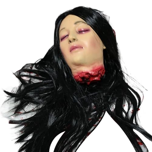 Pesoncarl Halloween Requisiten gruseliger realistischer falscher Kopf mit Langen Haarspäten hängen gruseligem Zeug aus dem Kopf von Halloween Dekorationen für Party Haunted House Streich Film, 2025 von Pesoncarl