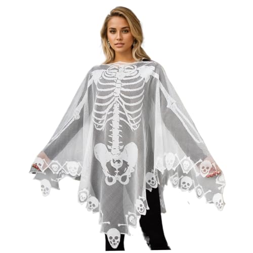 Pesoncarl Halloween Skeleton Kostüm Spitze Skelett Poncho für Frauen Cape 57x57 Zoll weißes Kostüm Poncho Halloween für Frauen, 2025 Pesoncarl Halloween Skeleton Kostüm Spitze Skelett Poncho für Frauen Cape 57x57 Zoll weißes Kostüm Poncho Halloween für Frauen, 2025 von Pesoncarl