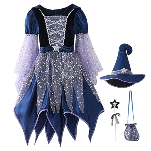 Pesoncarl Hexenkostüm für Mädchen, leuchtendes böses Hexenkleid mit Hut, Magics -Zauberstab und Süßwarenbeutel für Halloween -Party -Dekor, 130 cm Pesoncarl Hexenkostüm für Mädchen, leuchtendes böses Hexenkleid mit Hut, Magics -Zauberstab und Süßwarenbeutel für Halloween -Party -Dekor, 130 cm von Pesoncarl
