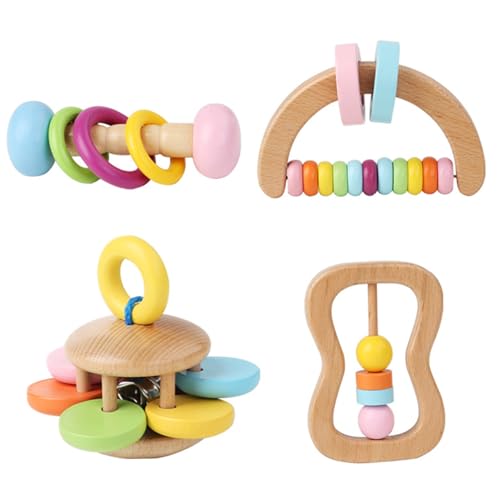 Pesoncarl Holzbabyrassel 4pcs 4 Stil glatt farbenfrohe Holzrassel für Babyentwicklung Fade motorisch widerstandsfähiges Spielzeug, Essentials, Spielzeug Pesoncarl Holzbabyrassel 4pcs 4 Stil glatt farbenfrohe Holzrassel für Babyentwicklung Fade motorisch widerstandsfähiges Spielzeug, Essentials, Spielzeug von Pesoncarl