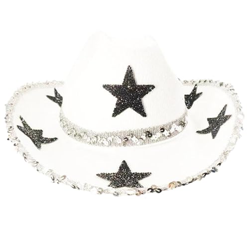 Pesoncarl Hüte für Erwachsene, Cowgirl Hut Weißer Cowgirl -Hut mit verstellbarem Riemen Strassstar Disco für westliche Party Dress Up Junggeselle Party Accessoires Pesoncarl Hüte für Erwachsene, Cowgirl Hut Weißer Cowgirl -Hut mit verstellbarem Riemen Strassstar Disco für westliche Party Dress Up Junggeselle Party Accessoires von Pesoncarl