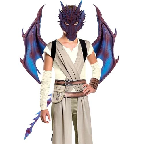 Pesoncarl Kids Halloween Dragon Set Gesichtsabdeckungen Flügel Schwanz Cosplay Kostüm Foto Requisiten lila 3pcs, Kostümzubehör Accessoires von Pesoncarl