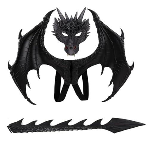 Pesoncarl Kids Halloween Dragon Set Gesichtsabdeckungen Flügel Schwanz Cosplay Kostümfoto Requisiten Schwarze 3pcs, Kostümzubehör Pesoncarl Kids Halloween Dragon Set Gesichtsabdeckungen Flügel Schwanz Cosplay Kostümfoto Requisiten Schwarze 3pcs, Kostümzubehör von Pesoncarl