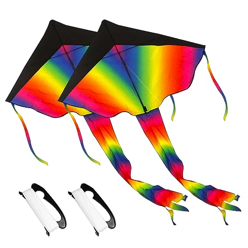 Pesoncarl Kite 43.31x90,55 Zoll Gradienten Regenbogen Bunte Drachen für Kinder Erwachsene mit 39,37 Zoll String Linie Windschutz Stunt Kite Flying Toys für Outdoor -Aktivitäten, Drachen von Pesoncarl