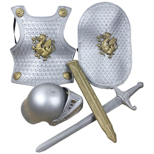 Pesoncarl Knight Costume Kids 4pcs/Set mittelalterliche Ritterpanzerung umfasst Helm, Schild, Schwert und Rüstung, Kinder verkleiden Kostüme für Halloween -Cosplay -Rollenspiele von Pesoncarl