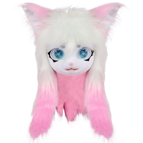 Pesoncarl Masken für Erwachsene, pelziger Kopf, volle Kopfpelzmaske mit großen Augen, Ohren und langem Haar, Tiermaske Kostüm für Halloween -Maskerade -Cosplay -Kostüme, Style 2 von Pesoncarl