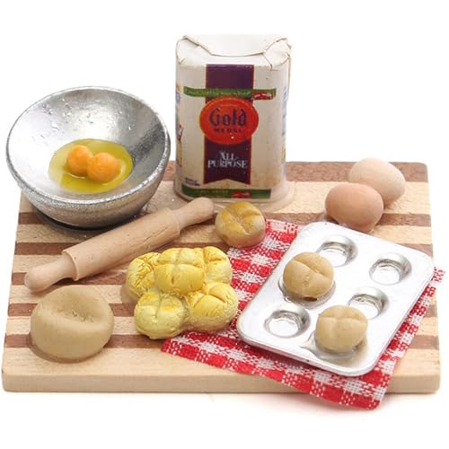 Pesoncarl Mini Lebensmittel, 1 Set 1/12 Dollhouse Food Milch Brot Eier an Bord realistischer Miniaturen Küchen Lebensmittel für Puppenhauszubehör, Miniaturpuppenhauszubehör von Pesoncarl