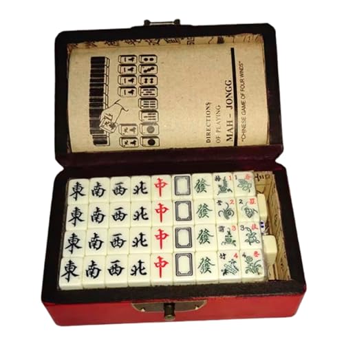 Pesoncarl Mini Mahjong Set tragbarer chinesischer Mahjong -Fliesen mit Fliesen, 2 Ersatzfliesen, 2 Würfel und Tragetasche für Reisen von Pesoncarl
